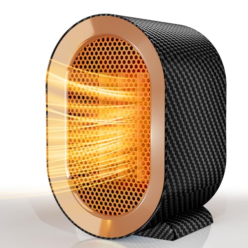 Space heater,Portable Ceramic Space Heater for Indoor Use,Quiet Desk Heater for Office,Energy-Saving Bathroom Heater,Tipping and Overheating Protection,Suitable for Office,Bedroom（Carbon Fibre）