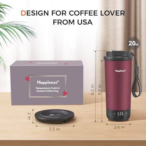 Happiness Self-Heating Travel Mug 20oz,Smart Rechargeable Electric Temperature Control Heated Coffee Cup