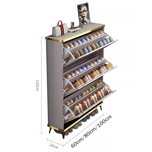 Shoe Storage Cabinet for Entryway Slim Hidden Shoe Cabinets for Hallway 4 Layers with Flip Down Drawers Narrow Shoe Cupboard Unit