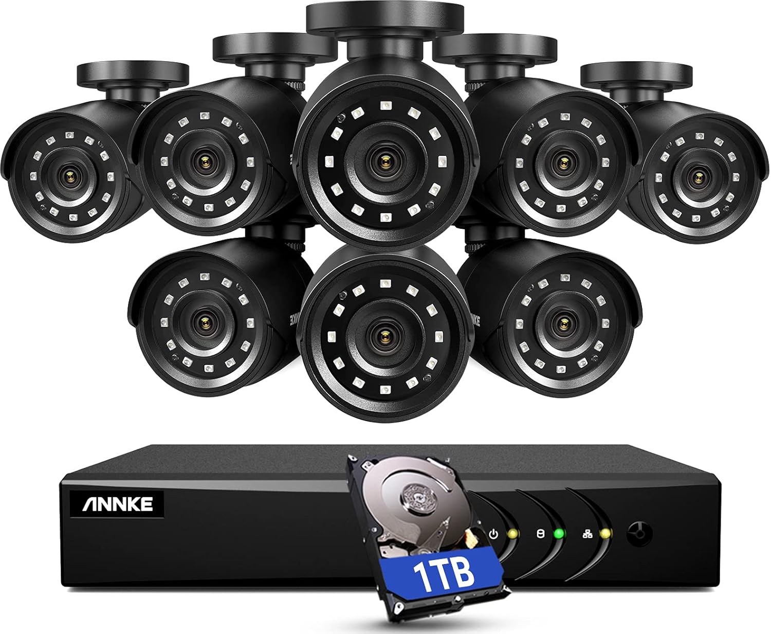 ANNKE 5MP Lite Security Camera System Outdoor 8 Channel H.265+ DVR and 8 x 1920TVL IP66 Weatherproof Home CCTV Cameras, Smart Playback, Instant Email Alert with Images, 1TB Hard Drive - E200