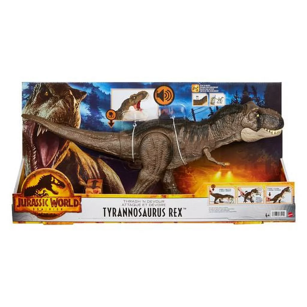 Jurassic World: Dominion Thrash &lsquo;N Devour Tyrannosaurus Rex Dinosaur Action Figure 21 in Long with Sound, Chomp & Thrash Actions, Physical & Digital Play, Kids 4 Years & Older