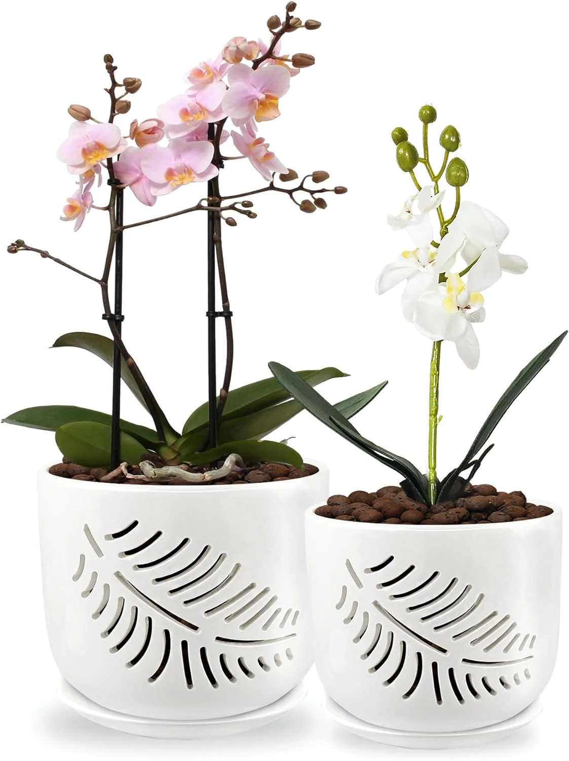 BUYMAX Ceramic Orchid Pots, 6+5 inch Orchid Pots with Holes,Orchid Pots for Repotting,Healthy Air Circulation Plant Pots for Plant Lovers,Planters for Indoor/Outdoor Plants -2 Pack