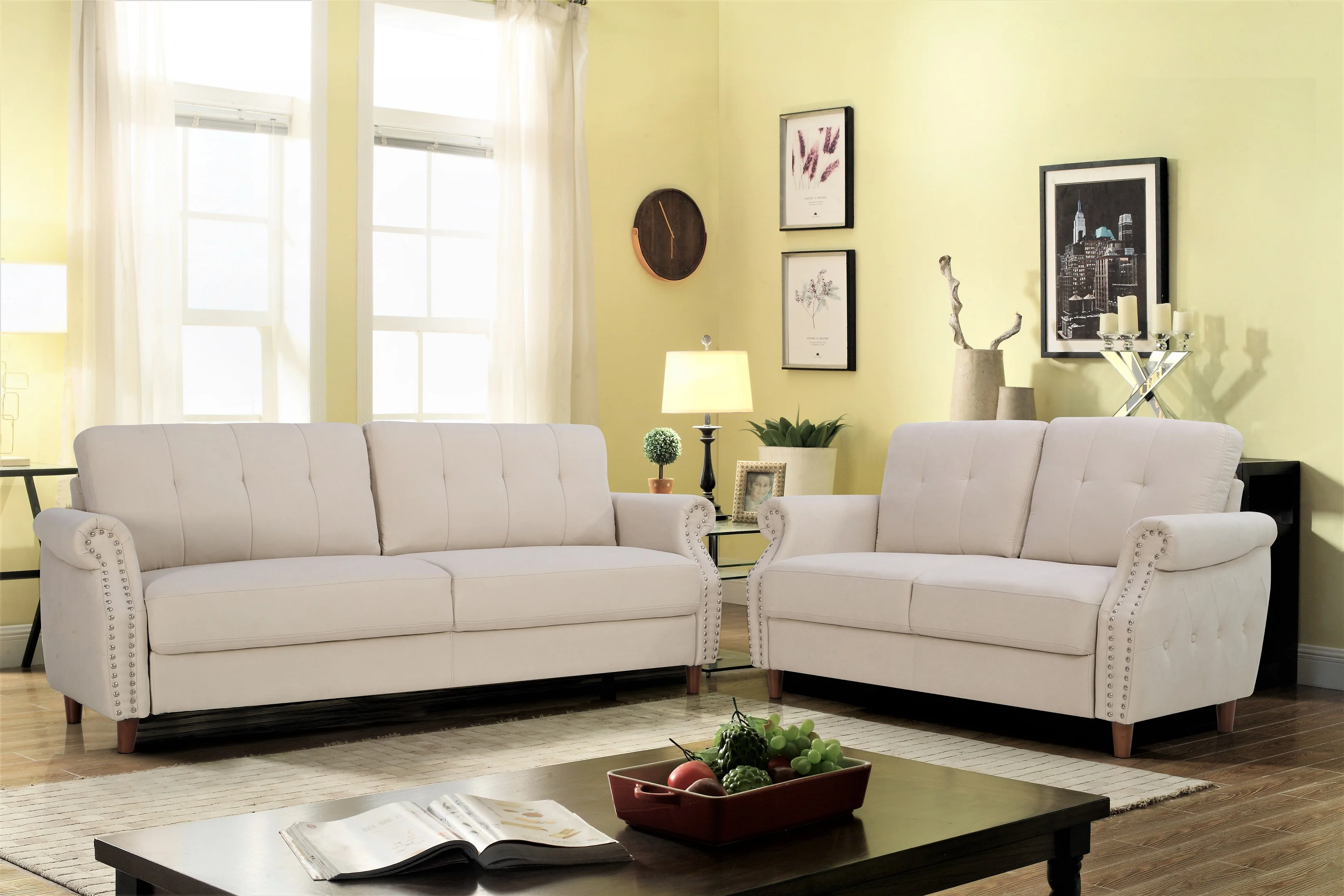 Uspridefurniture Matsuko 2Pcs Living Room Set, Loveseat and Sofa, Beige