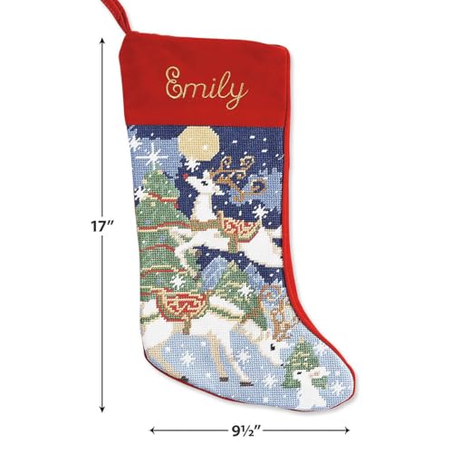 Lillian Vernon Santa Personalized Heirloom Christmas Needlepoint Stocking Stocking, 100% Wool, 9.5