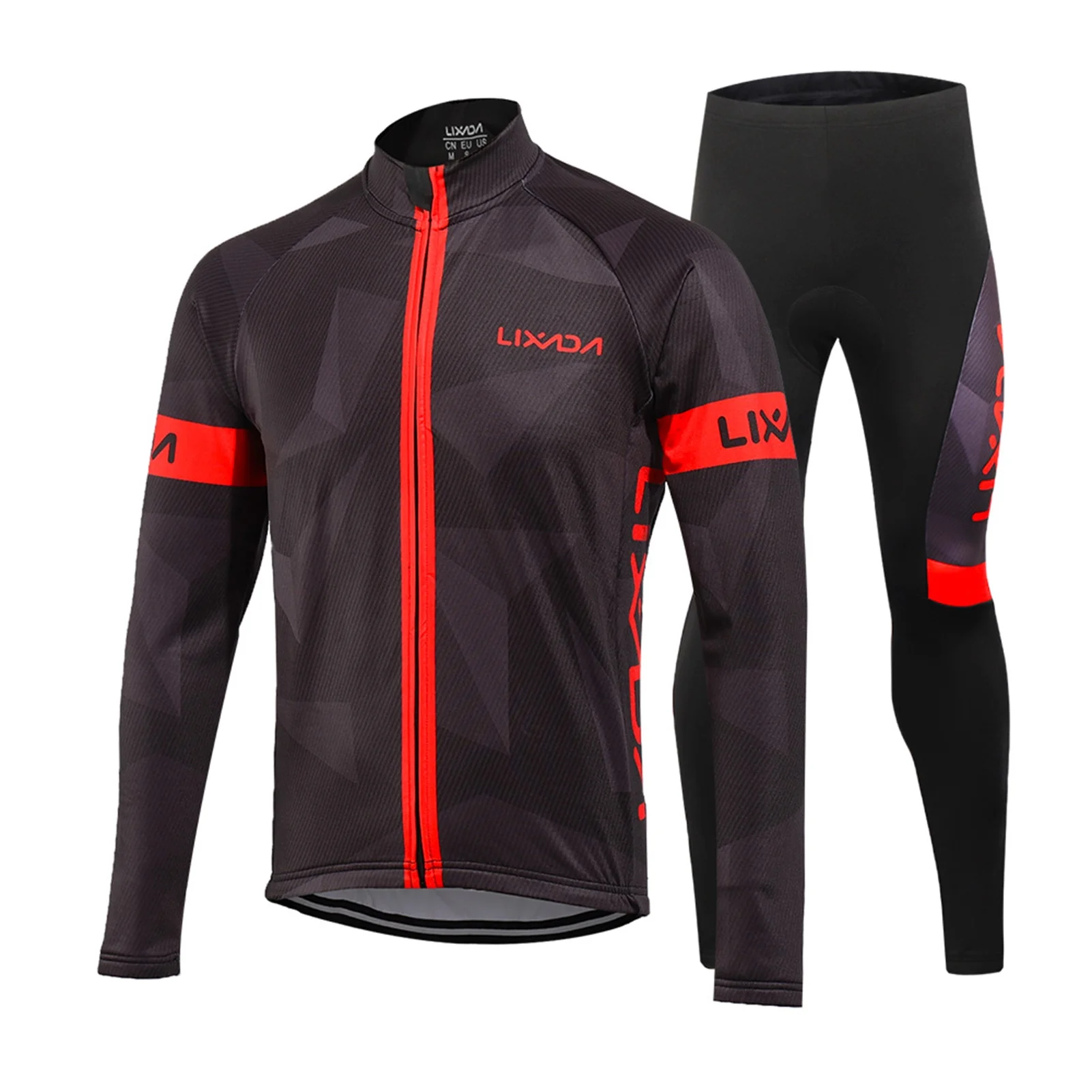 Lixada Men's Thermal Fleece Cycling Clothing Set - Long Sleeve Jacket & Windproof Padded Pants for Cold Weather