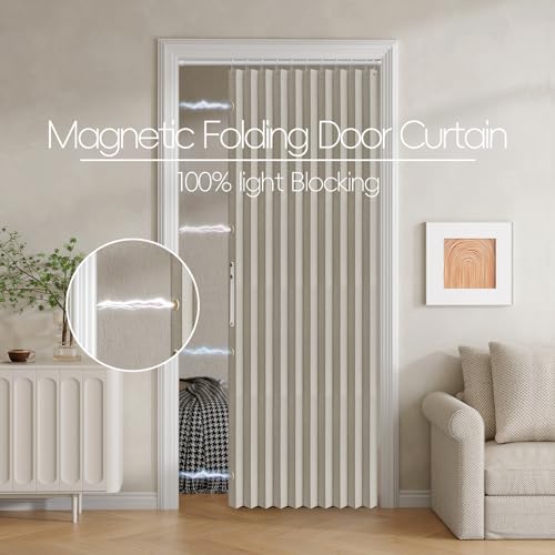 100% Blackout Fabric Folding Door Curtain with Magnetic Closure - Accordion Style for Sliding Doors, Closets,Wardrobe and Temporary Door Solutions Doorway Curtains（W42 x L78, Grey 1 Panel）