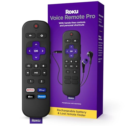 Roku Voice Remote Pro | Rechargeable with Hands-free Voice Controls, Headphone Mode & Lost Device Locator - Compatible with RokuTV, Players & Audio Devices
