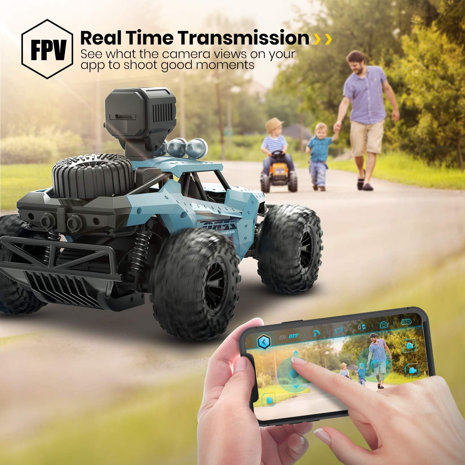 DEERC RC Cars DE36W Remote Control Car with 720P HD FPV Camera, 1/16 Scale Off-Road Remote Control Truck, High Speed Monster Trucks for Kids Adults 2 Batteries for 60 Min Play, Gift for Boys and Girls