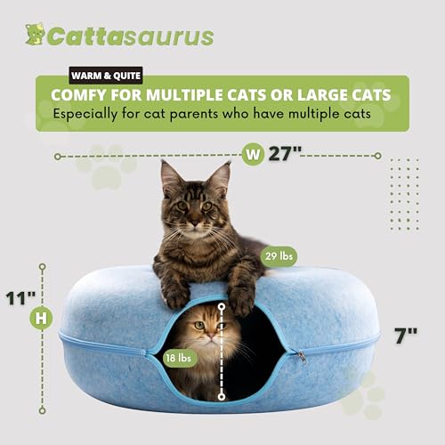 Peekaboo Cat Cave for Multiple & Large Cats Up to 30-45 Lbs, Scratch Detachable & Washable Tunnel Bed, Comfy Donut Cat Cave (Dark Gray (Calming), Large)
