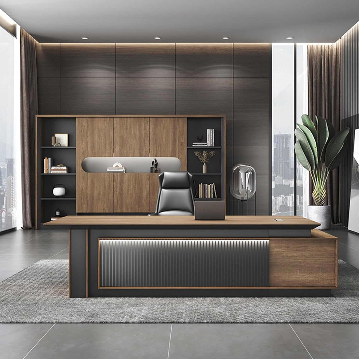 L Shaped Executive Standing Desk with Drawer File Cabinet, Height Adjustable Stand Up Desk for Home Office, Computer Desk with Storage Cabinets ()