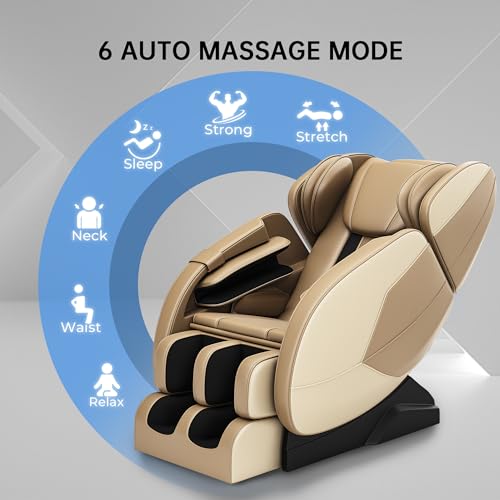 2024 Massage Chair, Full Body Zero Gravity with Shiatsu Massage Roller, 6 Auto Massage Mode, Heater, Foot Massage, Bluetooth, Khaki