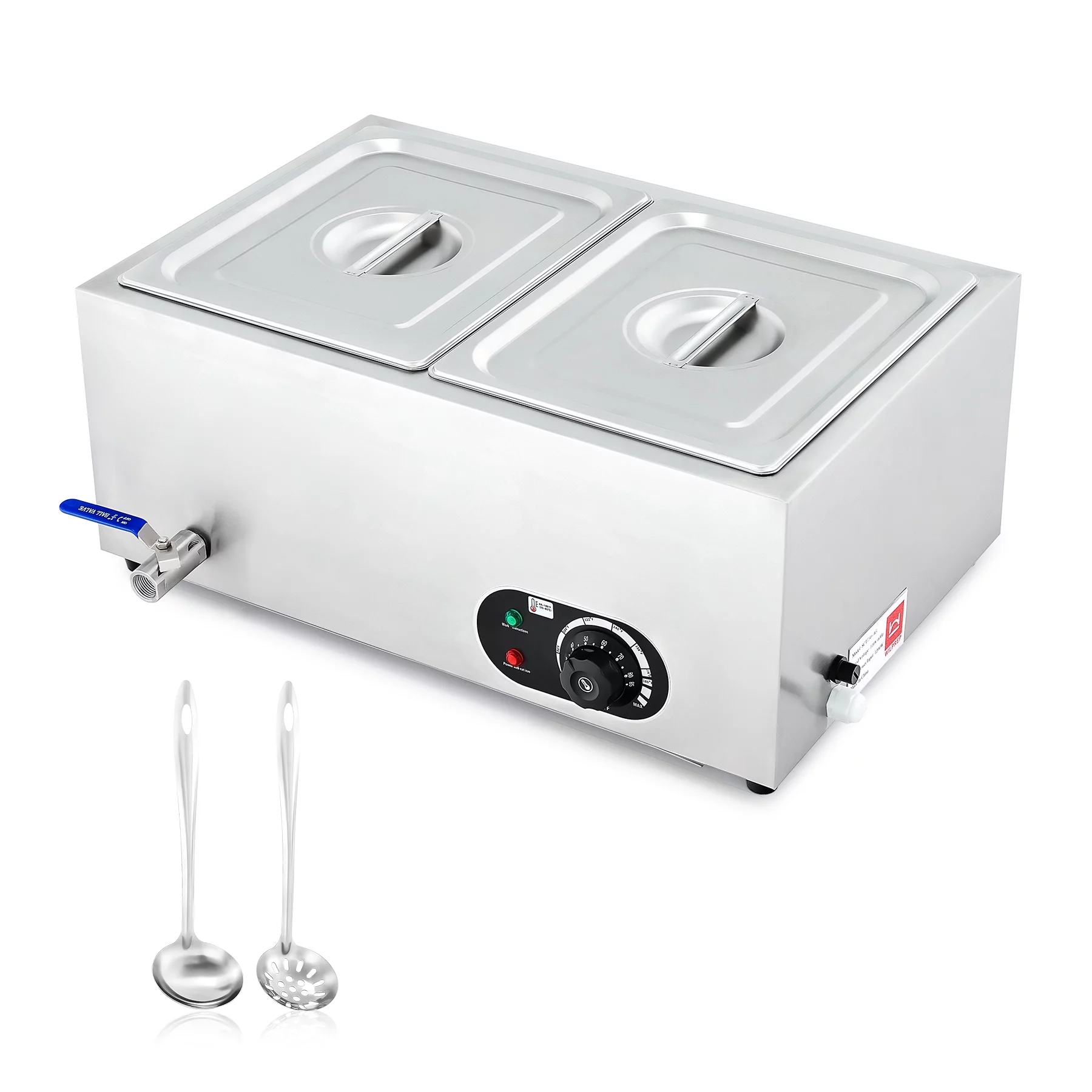 Wilprep Commercial 2 Pan Bain Marie Food Warmer 1200W 20 Quart Electric Buffet Warmer