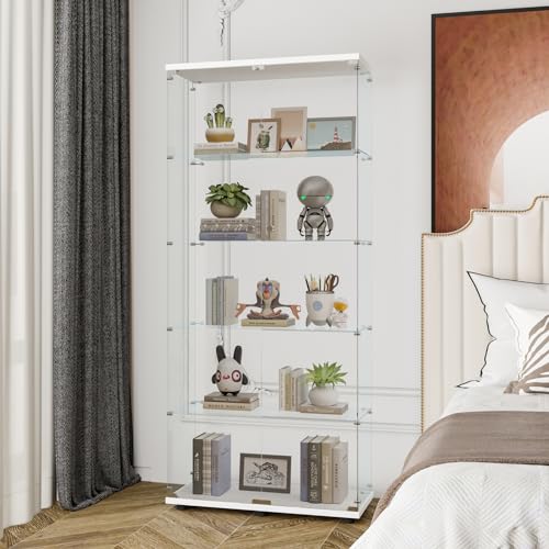 4-Tier Glass Display Cabinet, Double Door with Locks, 31.5