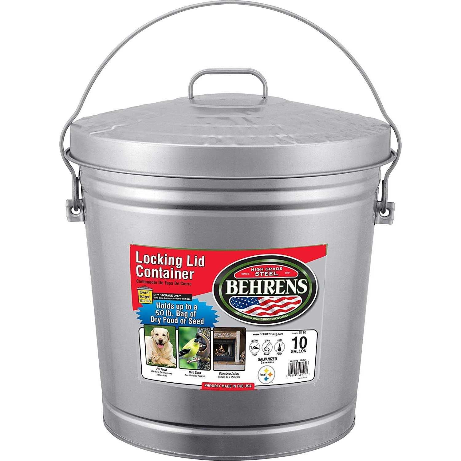 Behrens Galvanized Steel Locking Lid Can 10 Gallon - Pet Supplies online store