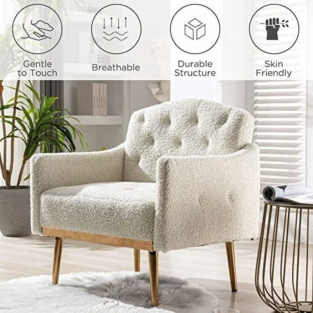 HOOMHIBIU Modern Velvet Accent Chair  Upholstered Arm Chair for Living Room&Bedroom  Comfy Single Sofa with Rose Golden Metal Legs  Suitable for Small Space Home(Pink)