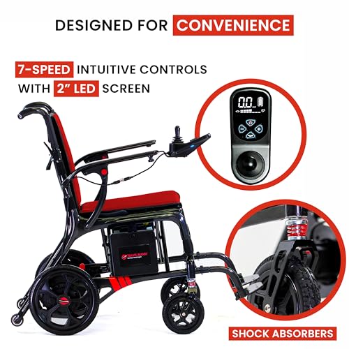 AEROLUX by Travel Buggy - Premium Foldable Carbon Fiber Wheelchair - Ultra Lightweight Wheelchair Weighs Only 29 lbs - Holds up to 300 lbs - Airplane Friendly - Compact Power Chair (Black)