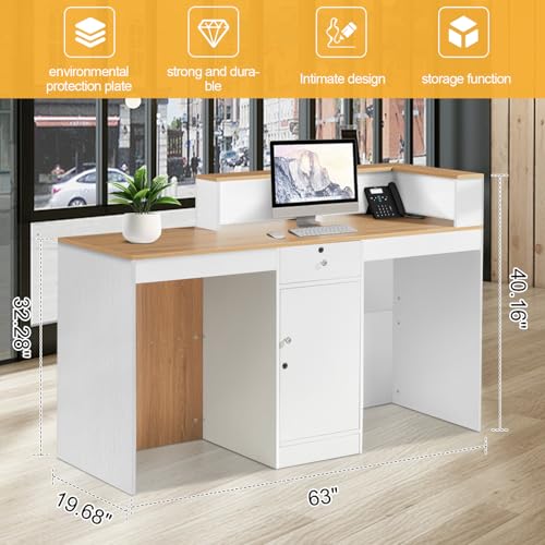 Reception Desk with Counter,Front Desk checkout counter with Lockable Drawer & Door Cabinet,Front Counter Desk Reception Retail Counter Table for Salon Lobby Shop Reception Room Checkout Office（100cm）