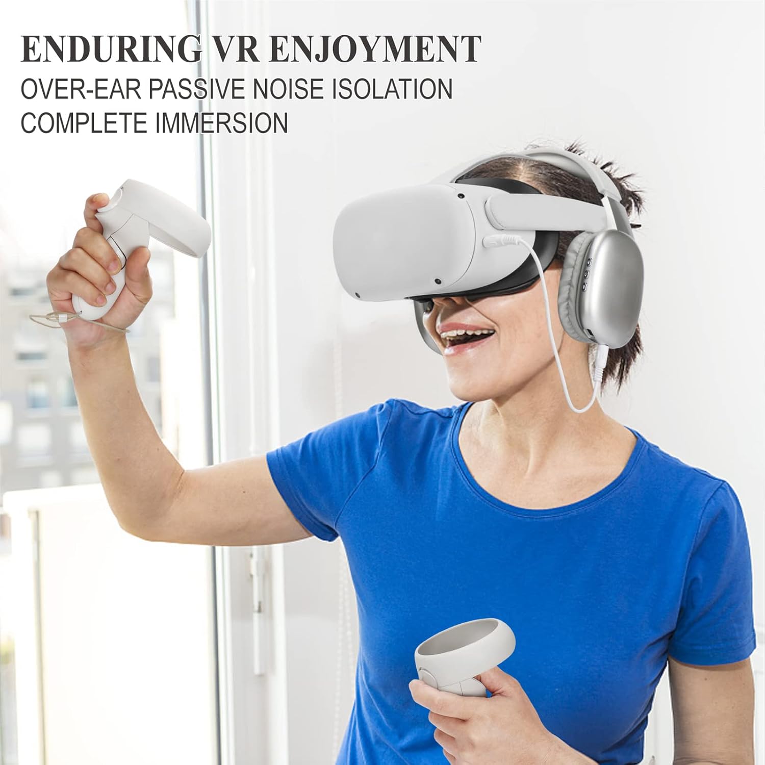 Gaming Headphones Compatible with Meta Quest 2 Headset Increase VR Immersion - VR Headphones with Custom Length Cable, Optimized Gaming Audio Driver, VR Accessories