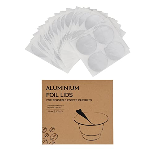 LIHONG Reusable Coffee Capsules for Nespresso Original Line, Stainless Steel Refillable Coffee Pods Kit, Contains 2 Reusable Espresso Pods, 100 Lids+ Finger Mit+ Steel Spoon