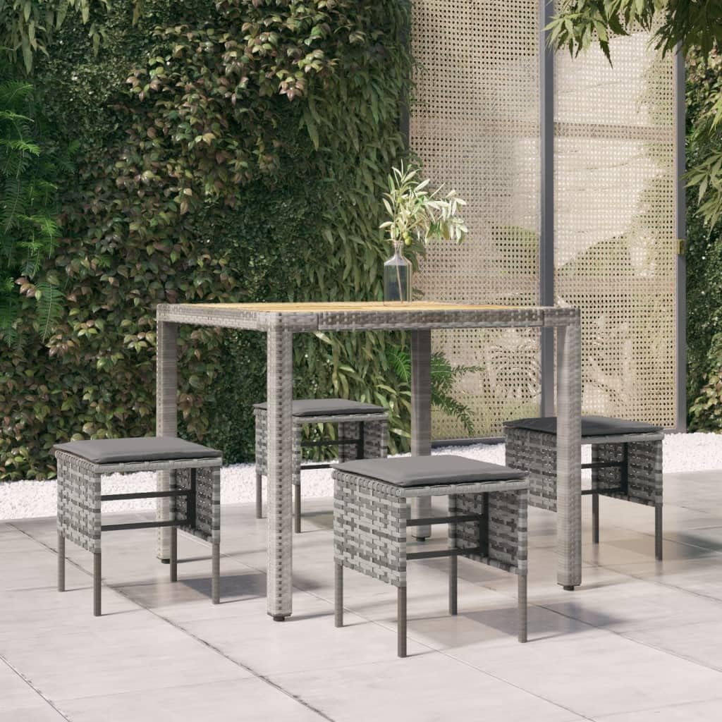 Balcony Furniture Patio Furniture Set Outdoor Sectional Patio Furniture Sets - Patio Footstools with Cushions 4 pcs Gray Poly Rattan for Balcony Poolside Backyard Porch