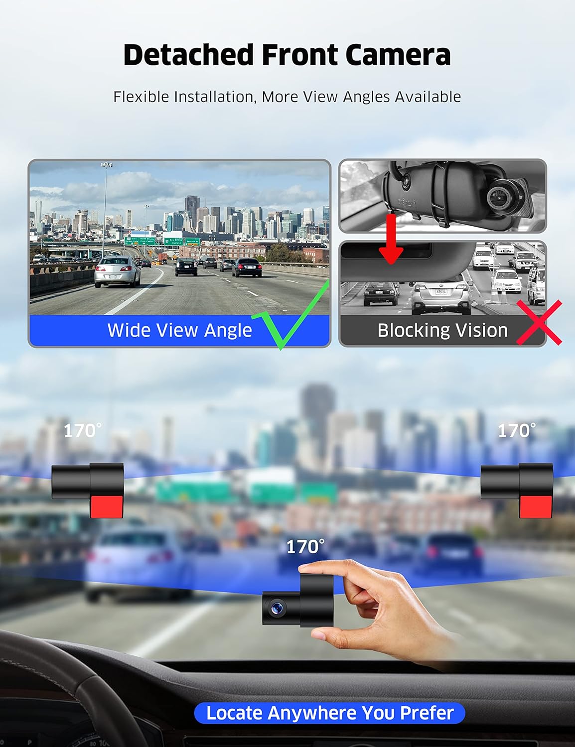 LAMTTO Mirror Dash Cam 11 inch with Adjustable Front Camera, Waterproof Rear View Mirror Backup Camera for Car, 170° Wide Angle 1080P Touch Screen Dual Dash Cam w/s Night Vision, Parking Assistance