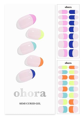 ohora Semi Cured Gel Nail Strips (N Sylph) - White, French, Works with Any UV/LED Lamps, Salon-Quality, Long Lasting, Easy to Apply & Remove - Includes 2 Prep Pads, Nail File & Wooden Stick