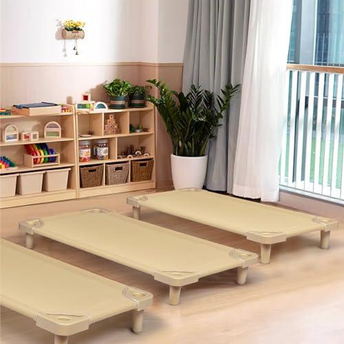 Stackable Kids Nap Cot,Ready-to-Assemble, w/ 4 Lockable Casters,Portable Toddler Space-Saving Children Sleeping Bed for Preschool, Daycare Classroom Furniture(Set of 5)