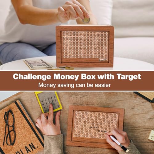 2024 New Cash Vault Wooden Savings Box, Wooden Money Saving Box, 10000 Dollar Cash Saver Box, Coin Counter Piggy Bank, Kakeibo Money Box, Money Box with Money Target and Numbers (3000)