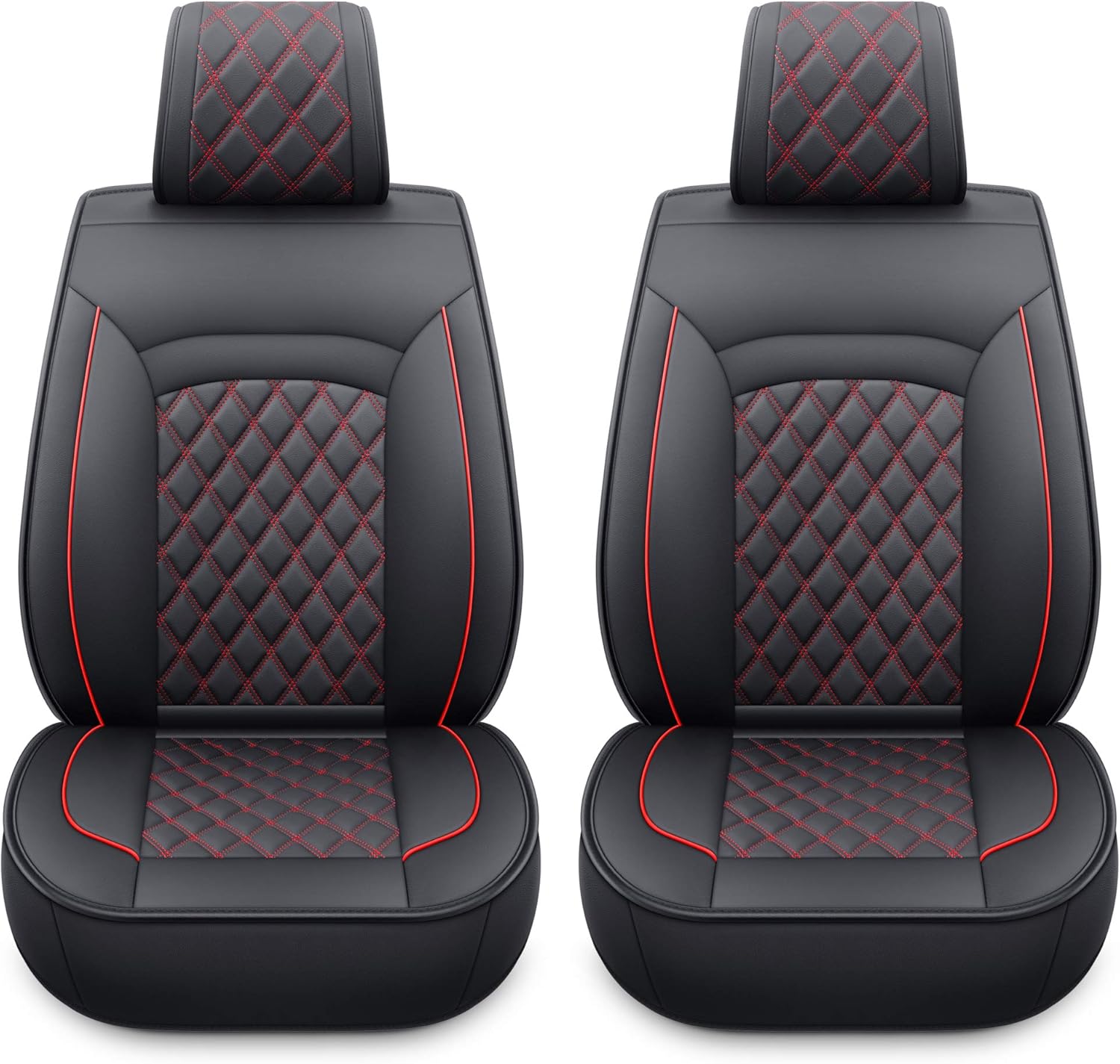 LUCKYMAN CLUB Seat Covers with Faux Leather fit for Most Car Sedan SUV (SLX-2 PCS Black & Red)
