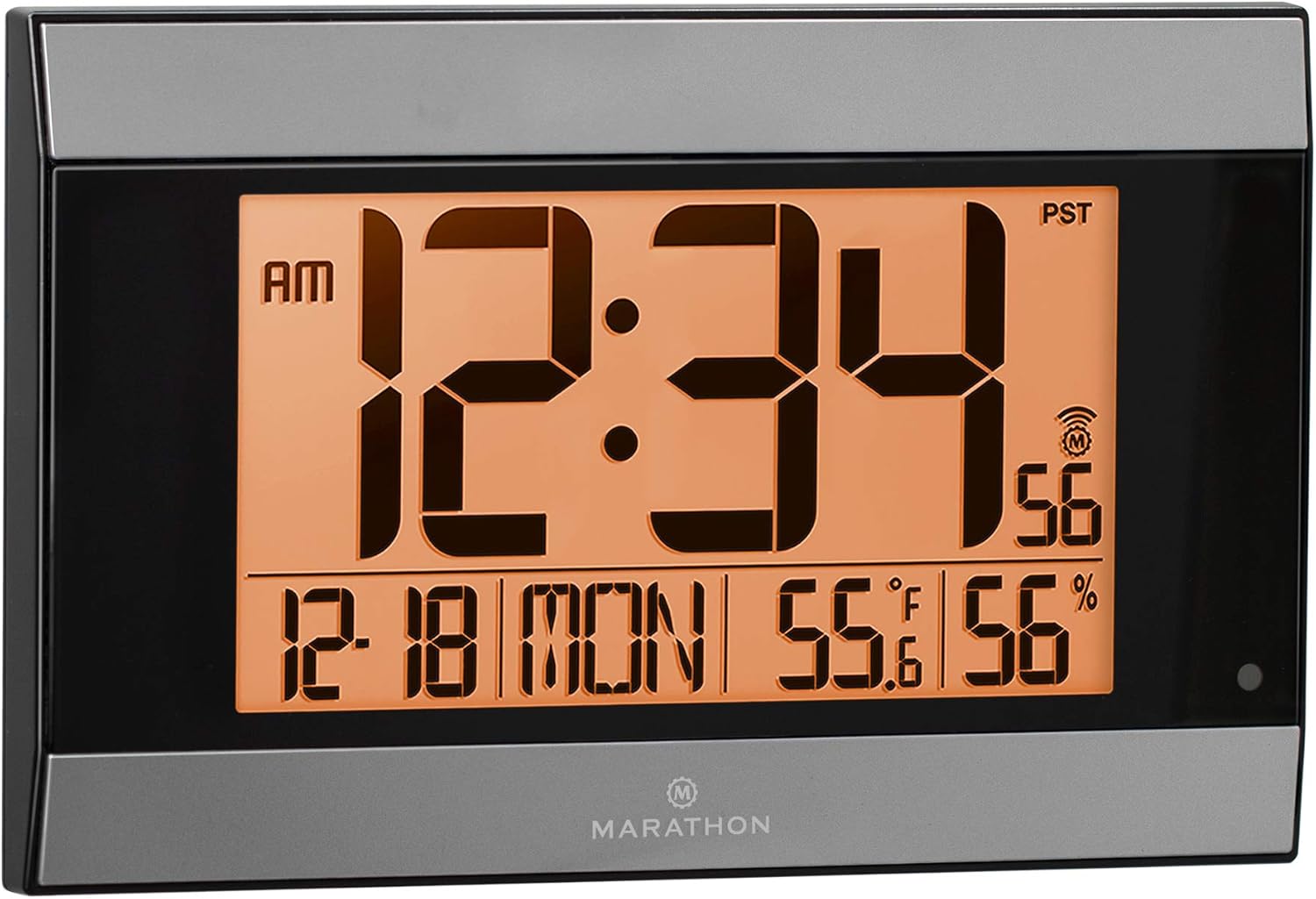 Marathon Large Atomic Wall Clock with Auto Backlight, Calendar, Temperature, and Humidity - Batteries Included - CL030052