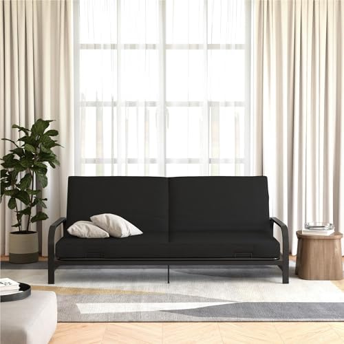 REALROOMS Millie Convertible Metal Frame Futon Sofa with Coil Mattress with Multiple Positions for Seating and Sleeping, Black