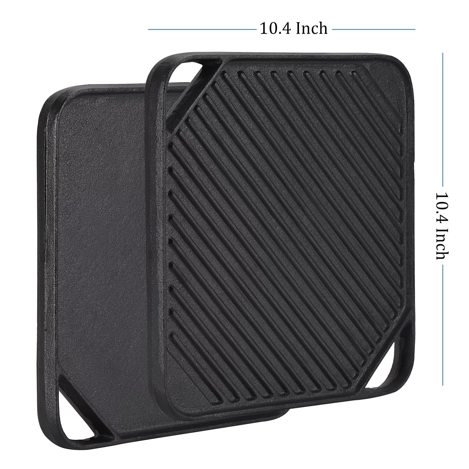 Cast Iron Reversible Grill, Square Pre-seasoned Griddle, 10.4