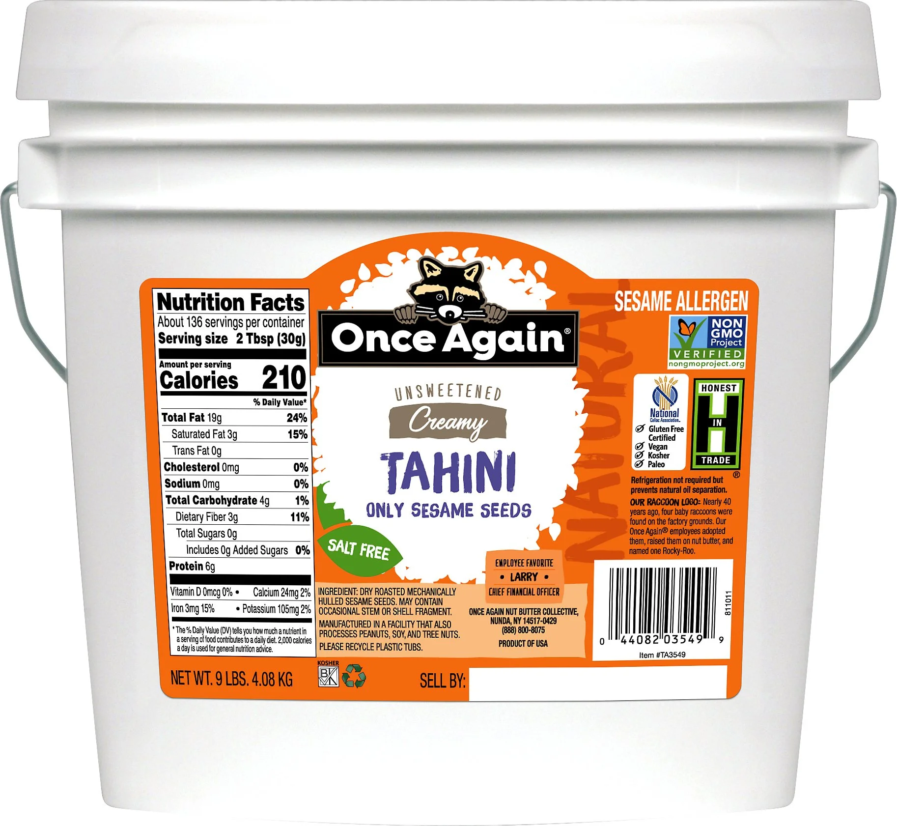 Once Again Sesame Tahini Roasted - 9 LB