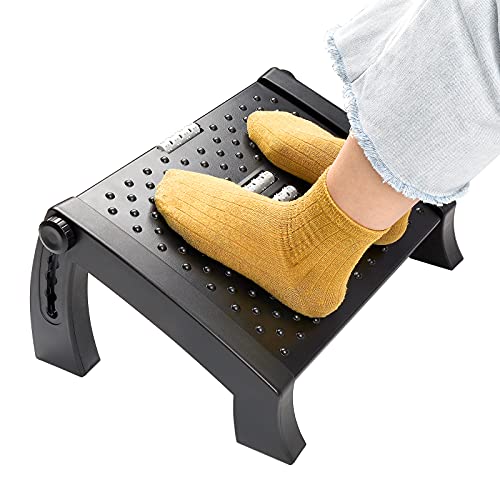 Adjustable Foot Rest for Under Desk at Work, Ergonomic Foot Stool with Massage Rollers, 6-Tilt & 25 ° Angle Adjustment for Home, Office