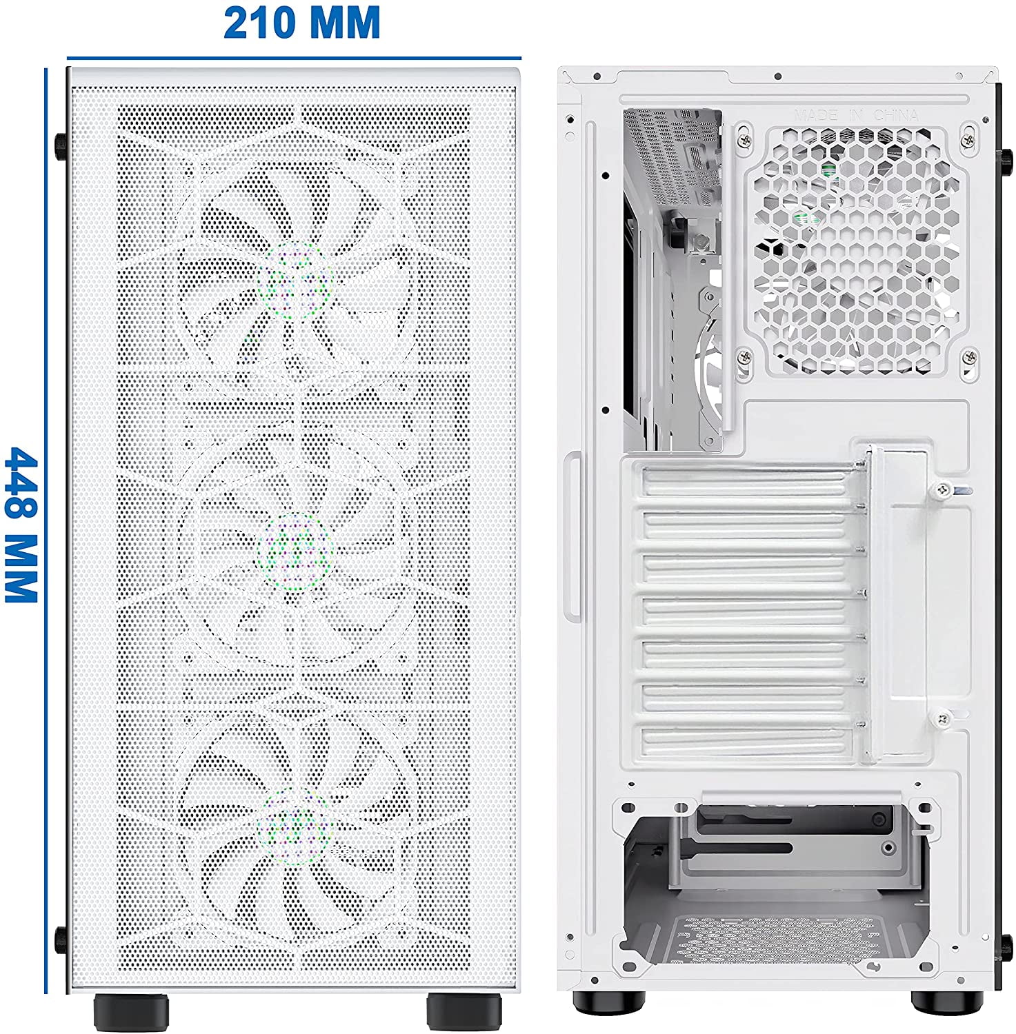 MUSETEX Mesh ATX PC Gaming Case with 6 PCS ARGB Fans USB 3.0 Port Mid-Tower Airflow Tempered Glass Computer Chassis for ATX / Micro-ATX / ITX, White (G05-N6-WW)