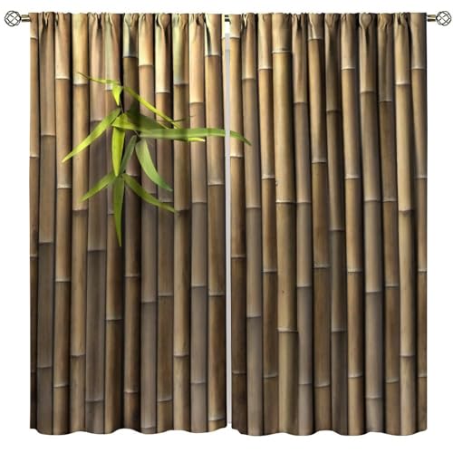 Bamboo Curtains, Green Bamboo Forest Painting Style Print for Room Decor, Rod Pocket Blackout Window Drapes for Bedroom Living Room 52