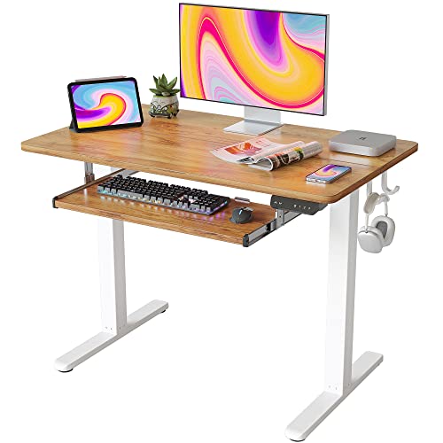 FEZIBO Standing Desk with Keyboard Tray, 40 × 24 Inches Electric Height Adjustable Desk, Sit Stand Up Desk, Computer Office Desk, Light Rustic