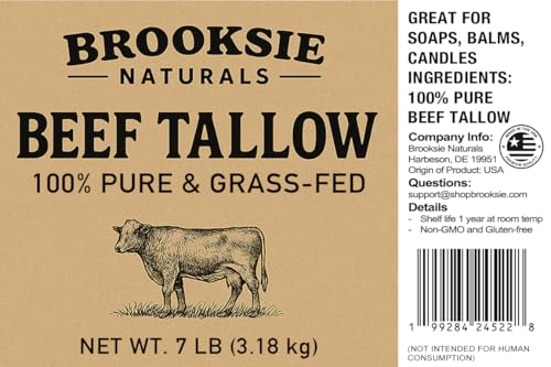 100% Pure & Grass Fed Beef Tallow 7 Lb. Rendered Bulk | No Additives | For Soaps, Balms, Candle, Skincare | Non-GMO and Gluten-free