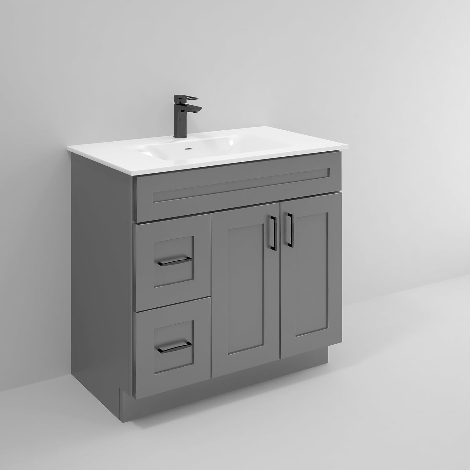Gray Shaker Bathroom Vanity Sink Base with Drawers 36 in Ready-to-Assemble Cabinet
