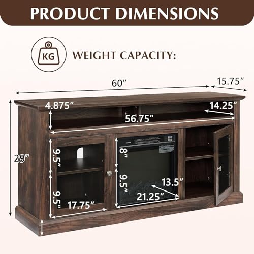 Farmhouse Fireplace TV Stand for TVs Up to 65'', Rustic Entertainment Center with 18