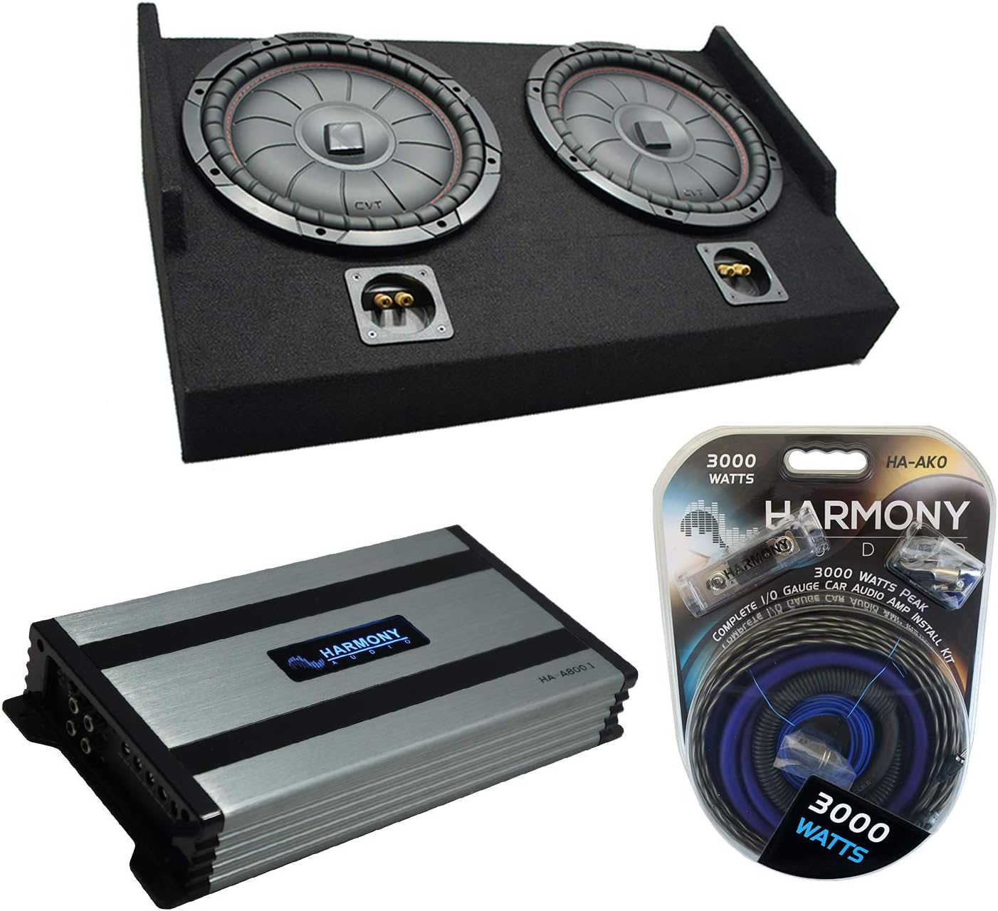 Kicker CVT10 Compatible with Ford F-150 Super Cab 2015-UP Bundled with HA-A800.1 Amplifier and Dual 10 Custom Sub Box Enclosoure