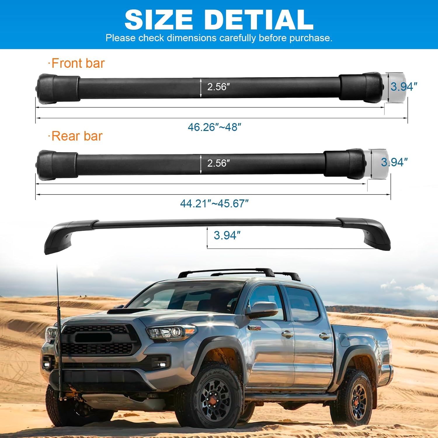 220lbs Roof Rack Cross Bars Compatible with Toyota Tacoma 2005-2023 Double Cab (without Side Rails), Heavy Duty Lockable Rooftop Aluminum Black Crossbar Bike Kayak Car Snowboard Carrier Luggage