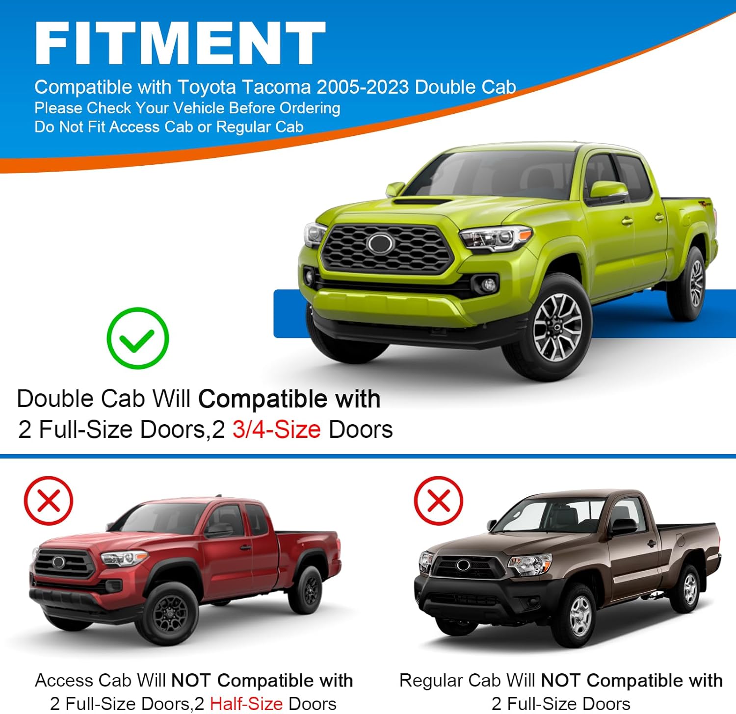 220lbs Roof Rack Cross Bars Compatible with Toyota Tacoma 2005-2023 Double Cab (without Side Rails), Heavy Duty Lockable Rooftop Aluminum Black Crossbar Bike Kayak Car Snowboard Carrier Luggage