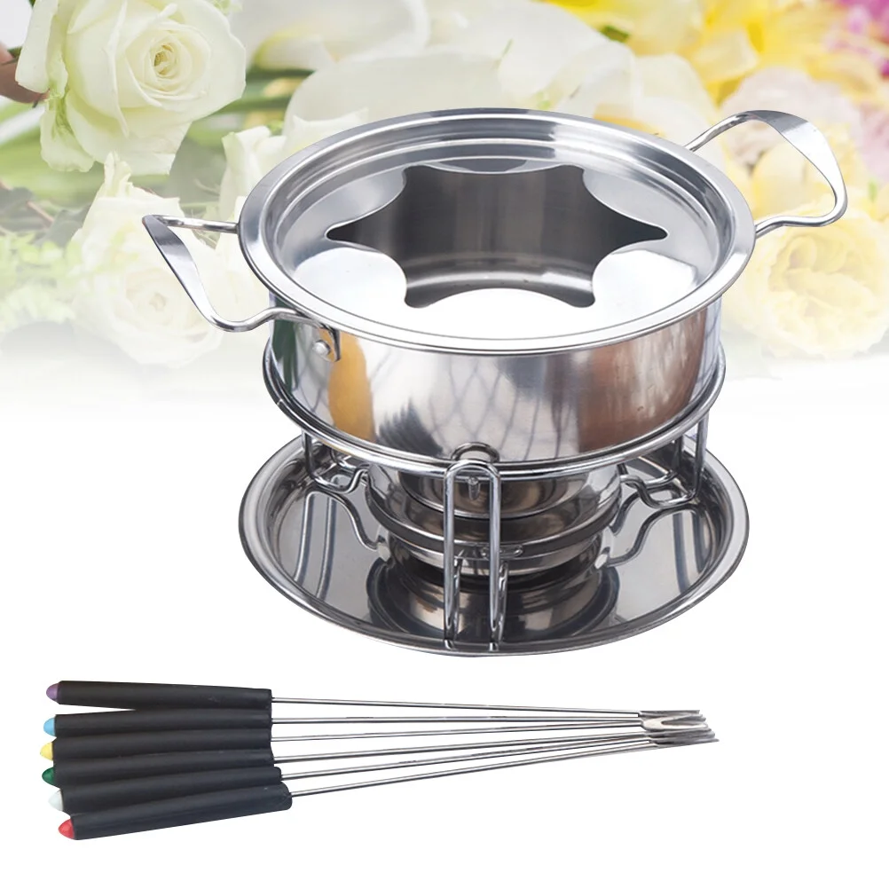 10-Piece Set Stainless Steel Chocolate Melting Pot Cheese Fondue Set Kitchen Accessories