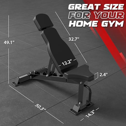 Mikolo Smith Machine Home Gym, 2200lbs Squat Rack with LAT-Pull Down System & Cable Crossover Machine, Training Equipment with Adjustable Weight Bench