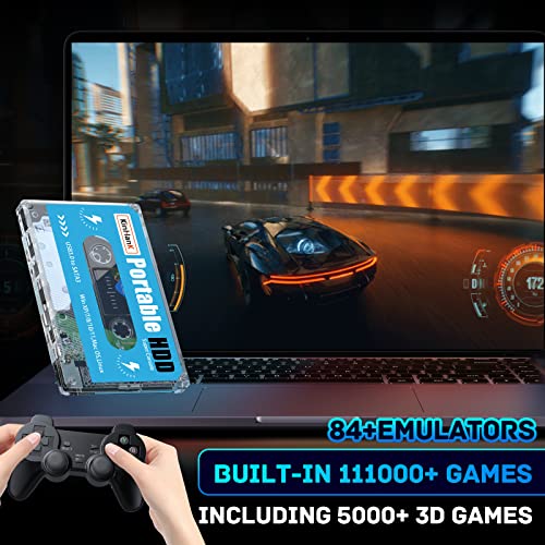 Kinhank 500G Portable External Game Hard Drive Disk, Built-in 111000+ Games, Batocera 33 Game System, for Laptop/PC/Windows/, (No Gamepad)