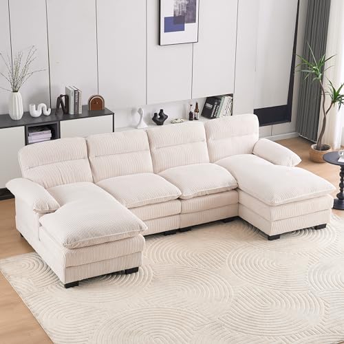 Aoowow Corduroy Loveseat Sofa Couch with Ottomans,Luxury Modular Sectional 2 Seater Sofa with Deep Seat,Modern Cloud Sofas with Throw Pillows for Living Room (Grey, Loveseat with Ottoman)
