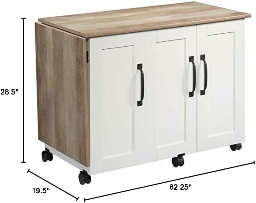 BOWERY HILL Contemporary Engineered Wood Sewing Craft Table in Soft White