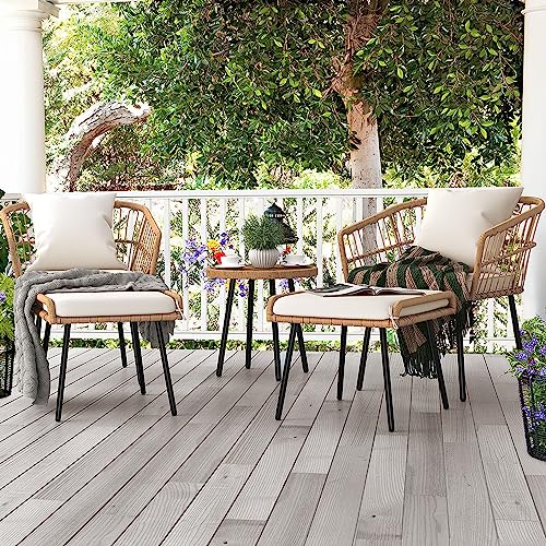 YITAHOME 5-Piece Outdoor Wicker Furniture Set, All-Weather Patio Bistro Set with Footrest, Small Patio Conversation Set for Balcony Outside, Outdoor Chairs with Ottomans and Coffee Table - Black