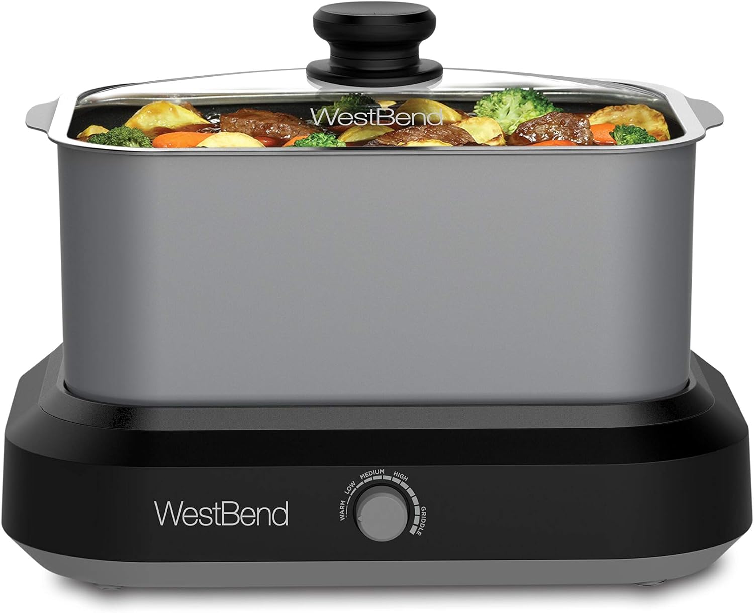West Bend 87906R Versatility Slow Cooker Large Capacity Non-stick Dishwasher Safe Variable Temperature Control Includes Travel Lid & Thermal Carrying Case, 6-Quart, Red